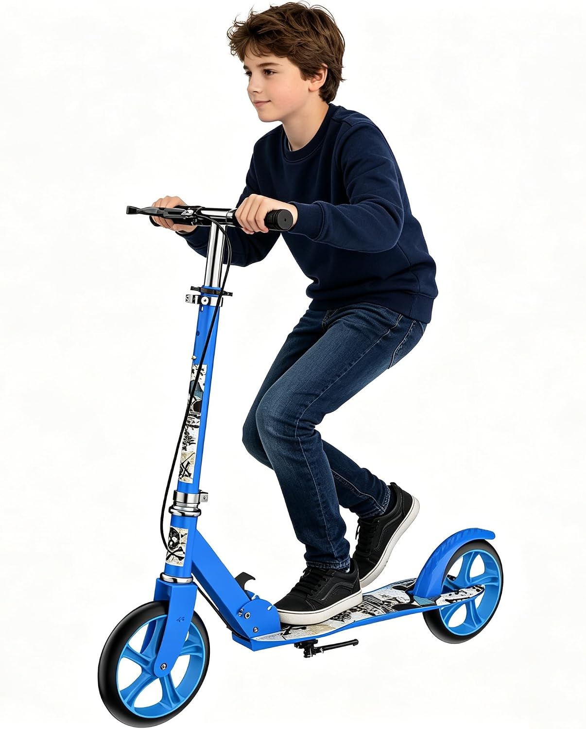 Kick Scooter for Adults Teens Kid Foldable Lightweight Sport Scooters with Hand Brake Adjustable Height Folding, Large Wheels Durable Load 300 LBS