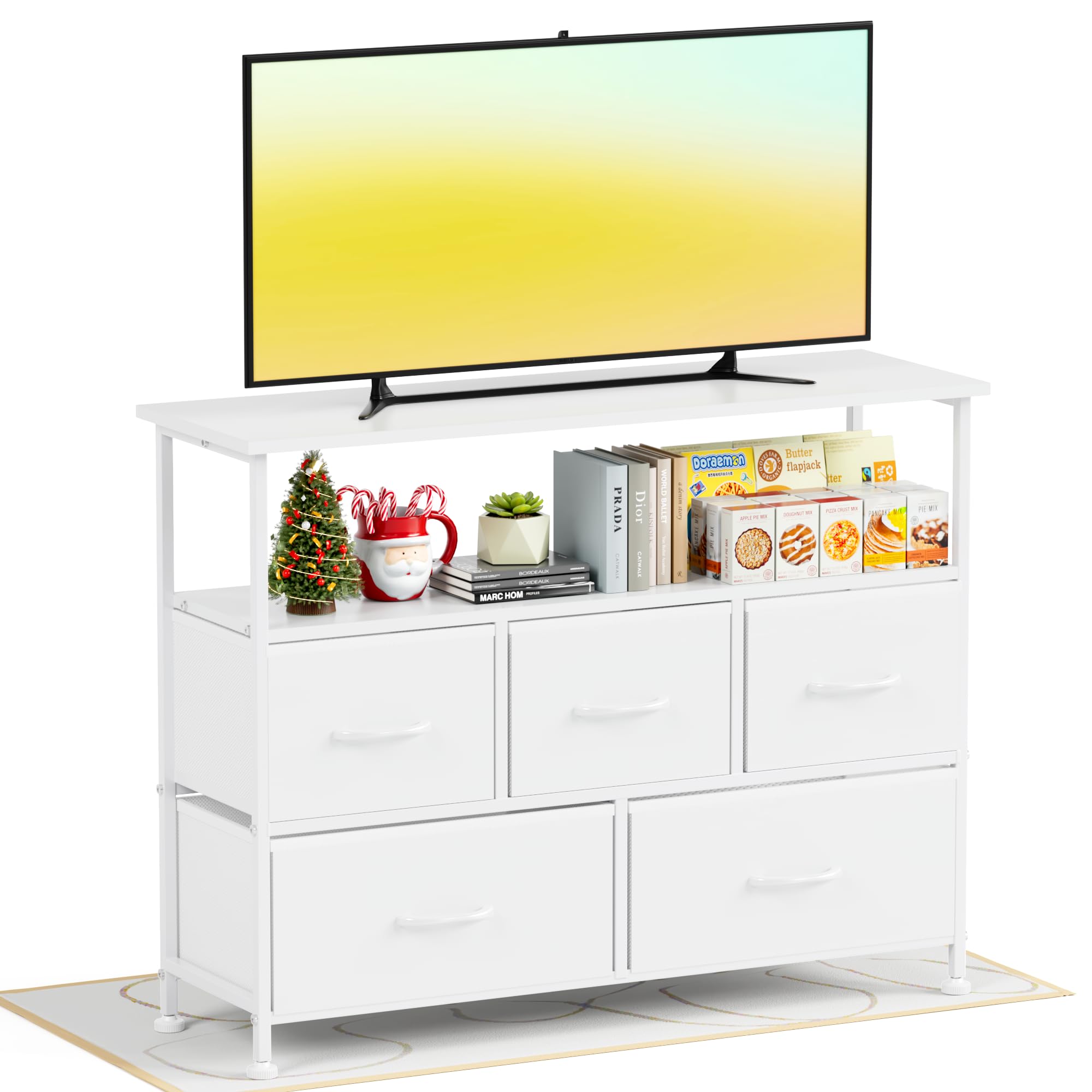 Simple Deluxe TV Stand Dresser for Bedroom Entertainment Center with 5 Fabric Drawers, Storage Organizers Units for Living Room, Media Console Table