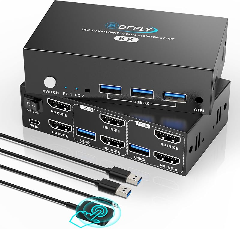 BDFFLY Switch KVM HDMI 2 PC 2 monitor 4K 120Hz