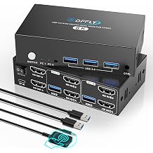 HDMI KVM Switch 2 PC 2 Monitor 8K @ 60 Hz 4K @ 120 Hz KVM Switch for 2 Computers 2 Monitors and 4 USB Devices with 2 USB 3.0 Cables and Desktop Controller