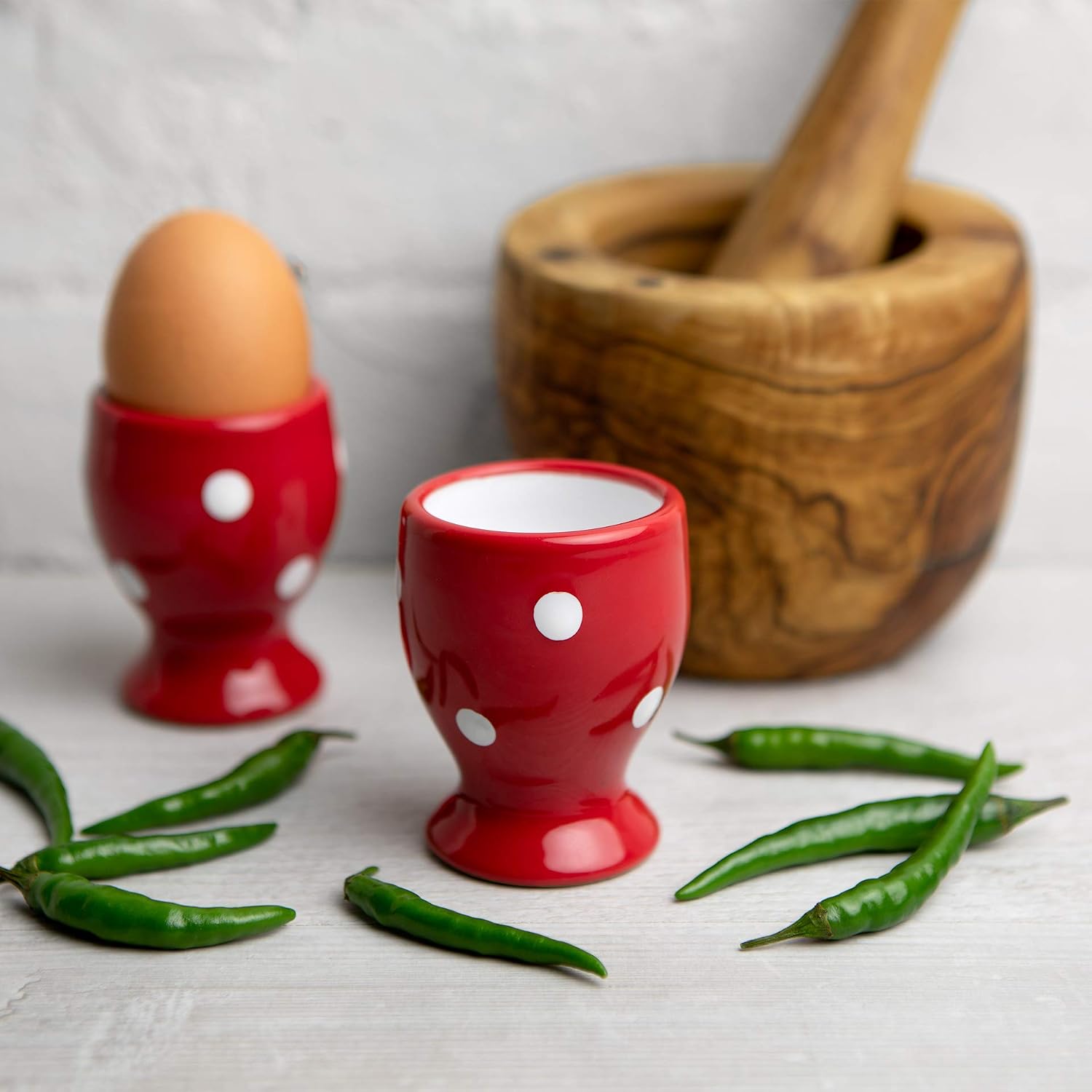 City to Cottage Ceramic Egg Cup Holder Set of 2, Soft Boiled Egg Cups, Hard Boiled Eggs Stand Holders, Breakfast Cooking Kitchen Egg Serving Cup, Handcrafted Egg Cup (Red Polka Dot)
