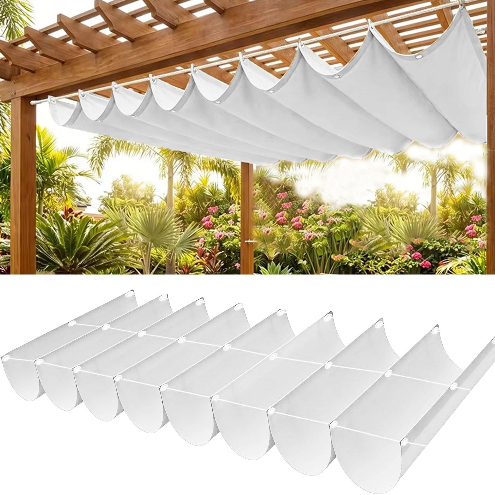 Toile d'ombrage rétractable vague imperméable | Toile pergola extérieure blanche 105x470
