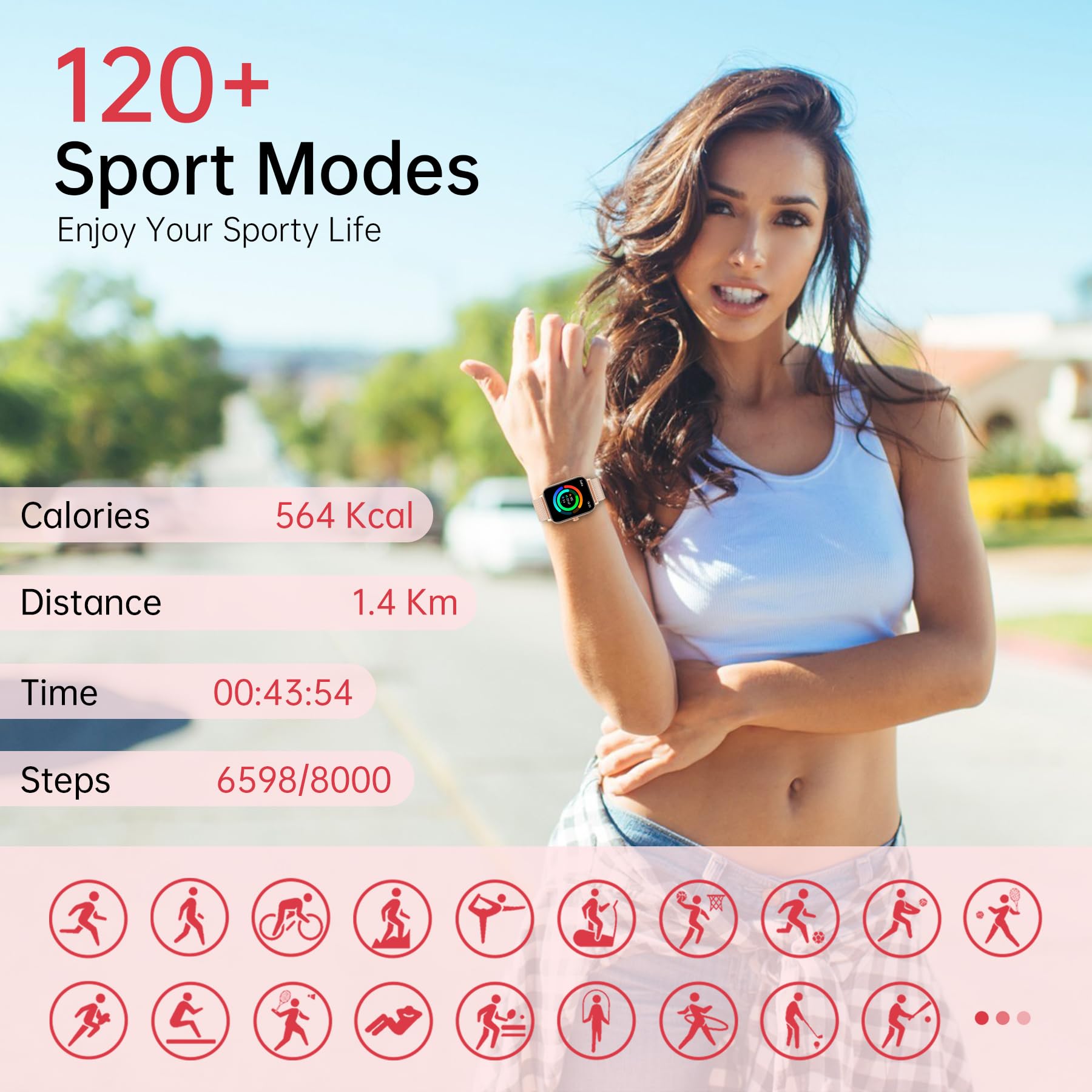 Betatree Smartwatch Donna Uomo con Chiamate e Notifiche Whatsapp, 1,85" Orologio Digitale Fitness Contapassi,120+ modalità Sportivo Smart Watch con Monitor Sonno/Cardiofrequenzimetro per iOS Android