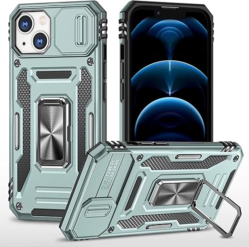 SEFING Funda para iPhone 14 con funda para cámara deslizante de doble capa, para Apple 14 con soporte magnético, protección contra caídas de grado