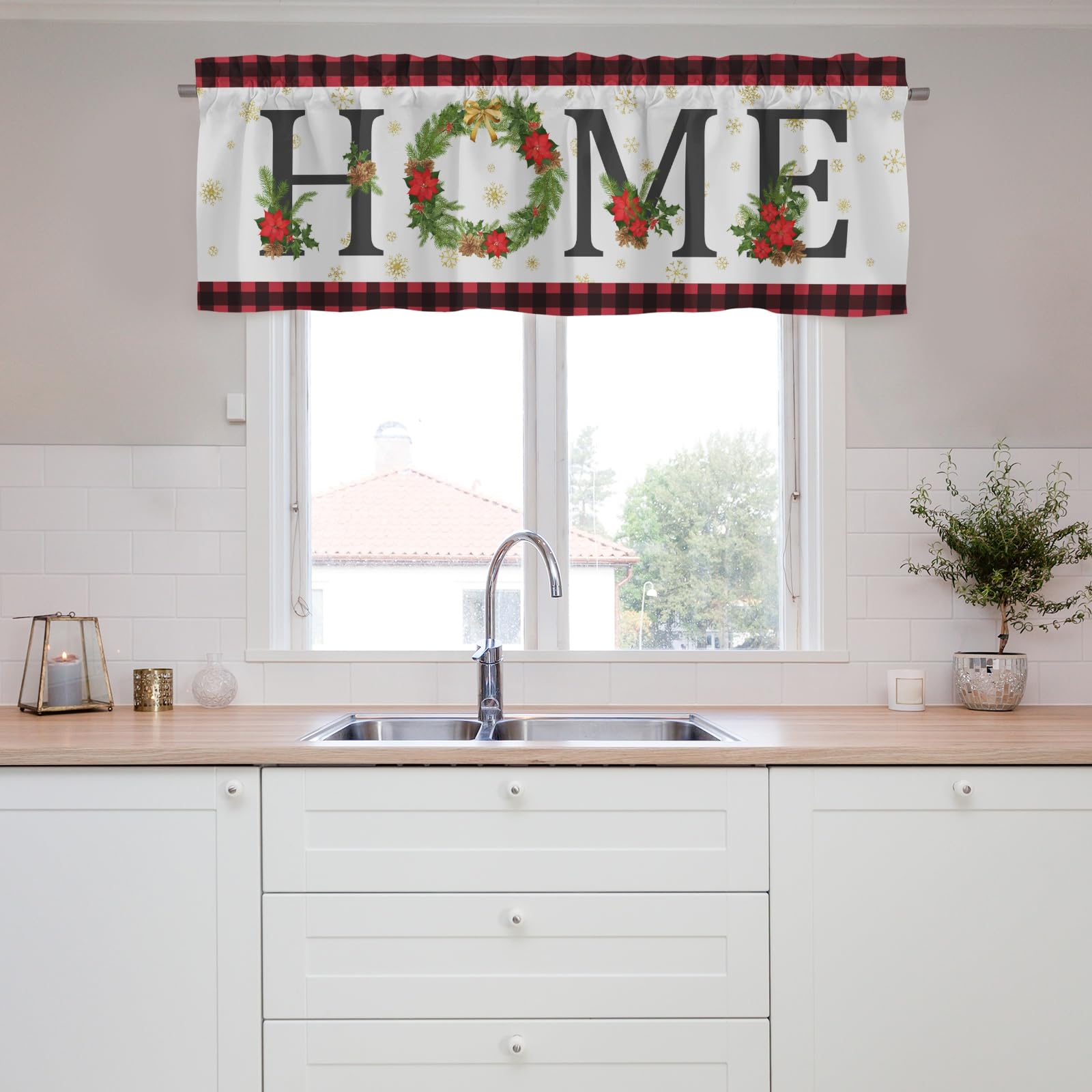 Christmas Curtains Valance,Short Valance Window Curtains,Blackout Valance Curtains,Rod Pocket Valance Short Window Curtains,Farmhouse Window Curtains for Kitchen Window Bathroom Living Room Bedroom