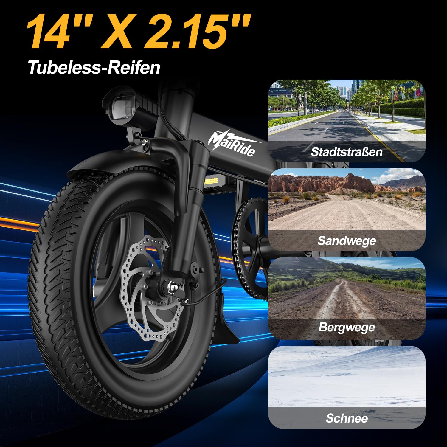 Elektrofahrrad Klappfahrrad E-Bike Herren Damen mit 48V 15AH Akku, 50 km Reichweite, 14 Zoll E Bike Klapprad, E-Fahrrad Pedelec Citybike Faltrad Klapp EBike Erwachsene