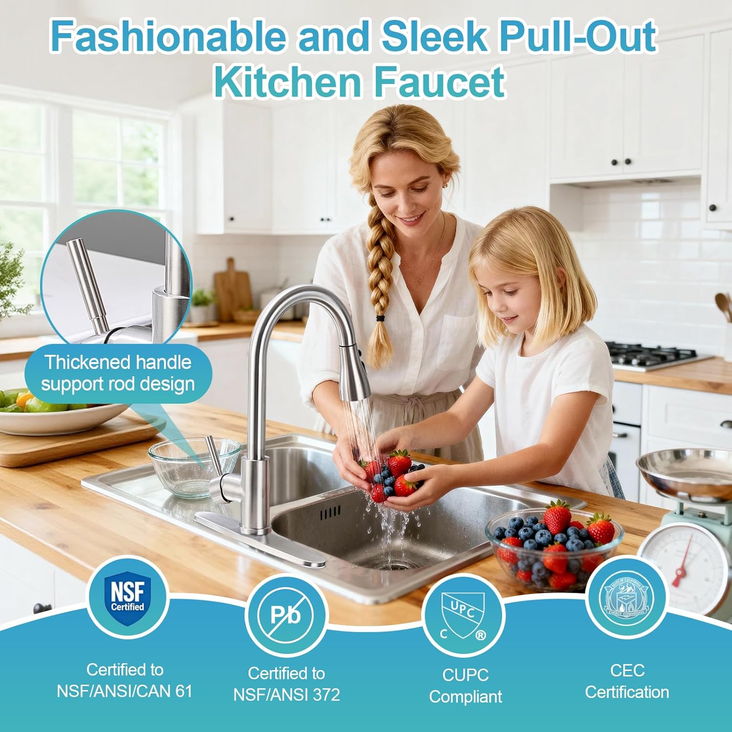 Kitchen Faucets with Pull Down Sprayer, 3 Function Sprayer, Brushed Nickel Stainless Steel Single Handle High Arc Sink Faucet for RV, Bar, Farmhouse, Laundry, Outdoor - Image 2