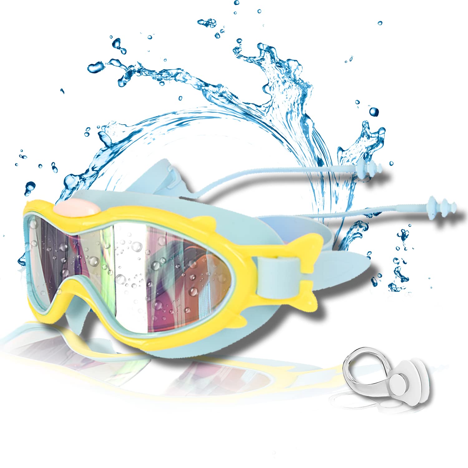 Amebleak Gafas de Natación para Niños(4-12 Años), Gafas Buceo Niño, Protección UV Antiniebla Gafas Natación Niños con Clip de Nariz Enchufe de Oído, Adecuado para Niños y Niñas