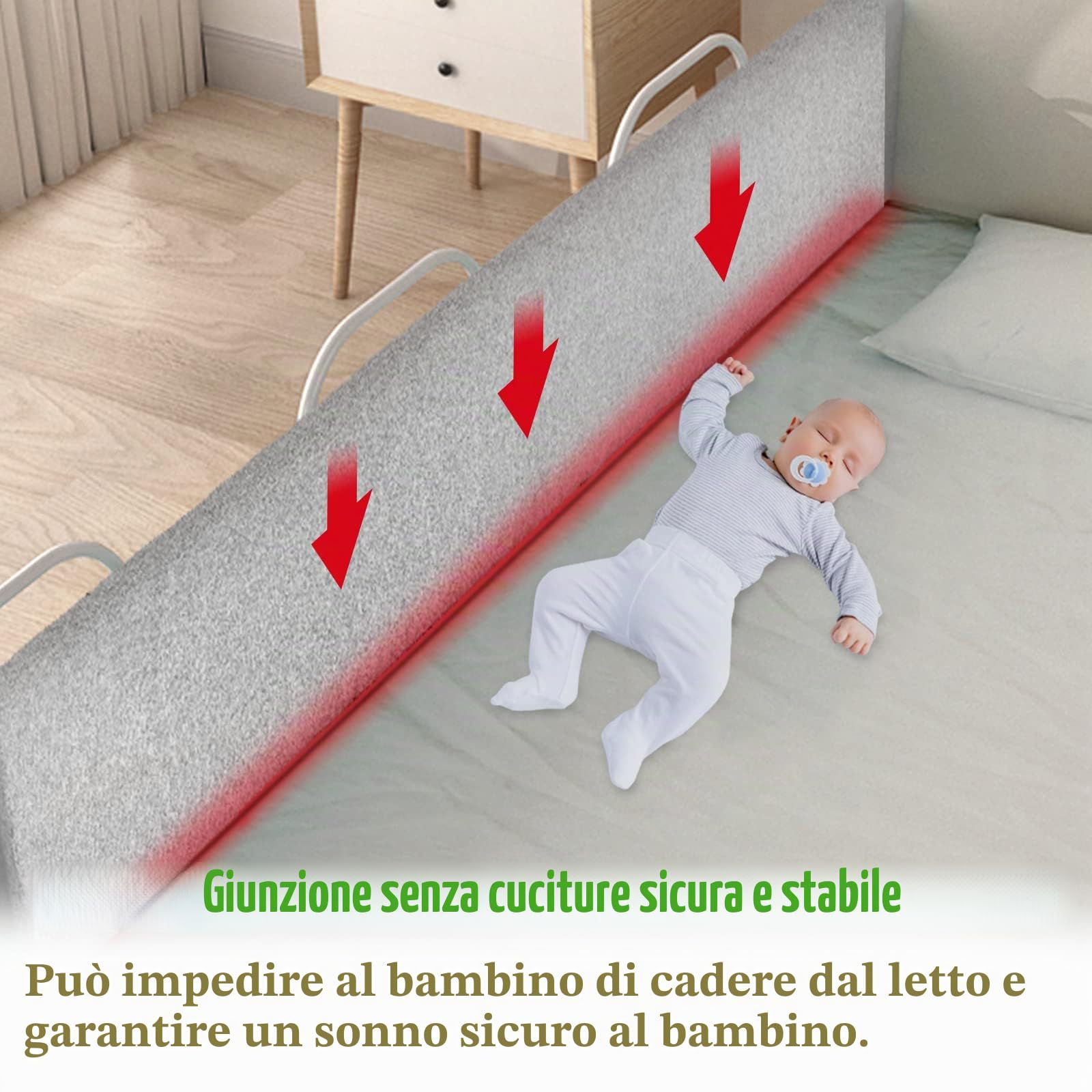 Froadp Set di paraspigoli per bambini, 200 cm, regolabile in altezza, protezione antiscivolo, per letto con chiusura lampo, deformabile, morbida, ringhiera di sicurezza per bambini e neonati