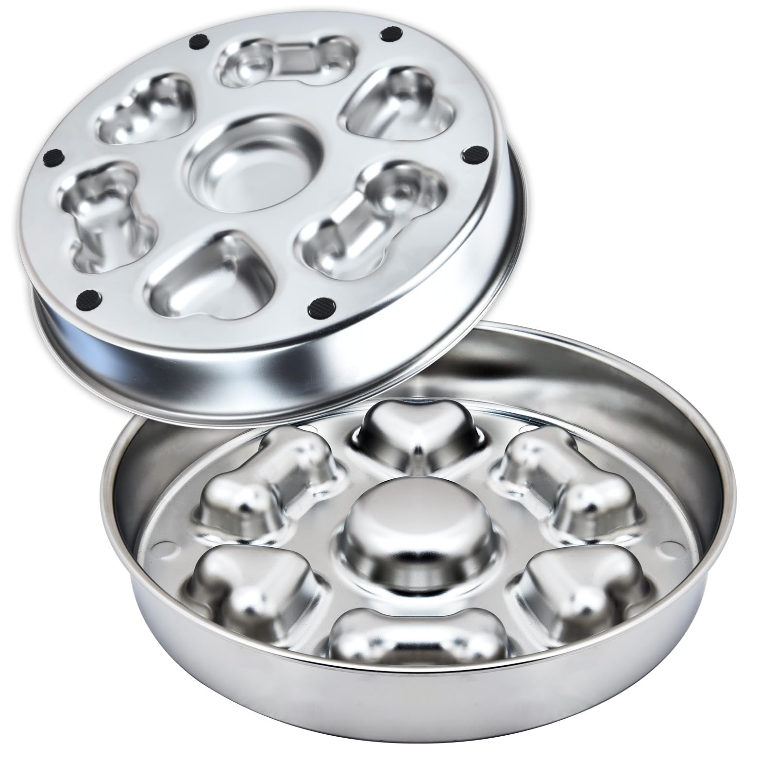 Slow Feeder Dog Bowls, Non-Slip Metal Dog Food Bowls, 304 Stainless Steel Water Bowl, Double-Sided Heart and Bones Design Slow Feeder Bowl for Small