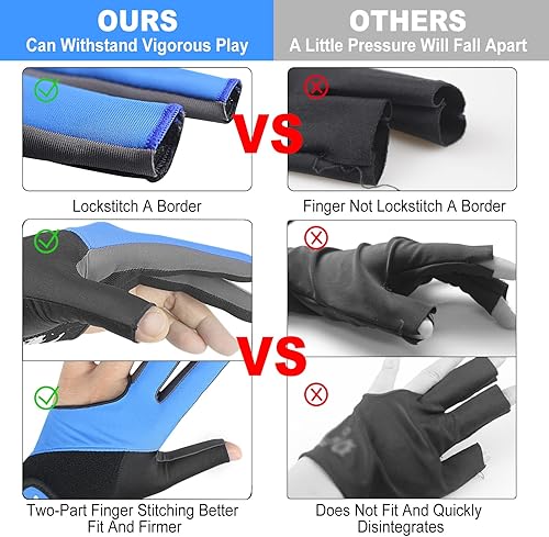 Miniatura 3 de YFY Billiard Pool Gloves for Left Hand 3 Finger, Splicing Process, Snooker Cue Sport Glove Popular Sizes for Men & Women