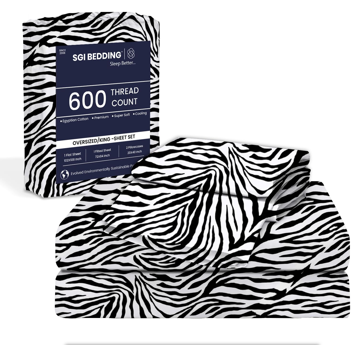 SGI bedding 84" W x 84" L 4Pc Emperor/Wyoming King Sheet Set 100% Egyptian Cotton - 600 Thread Count, Fits 15" Deep Pocket - Soft Breathable Oversized