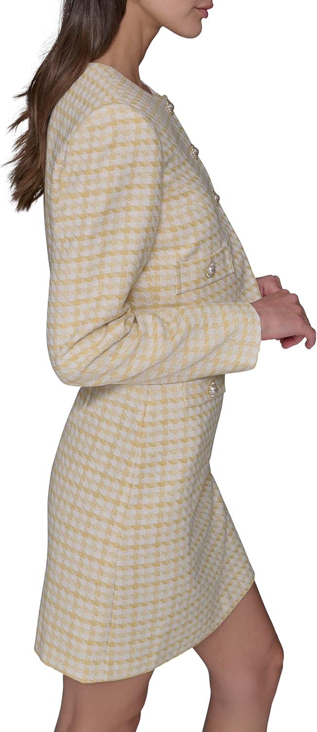 KARL LAGERFELD womens Tweed Printed Scoop Neck Cropped Jacket - Image 3