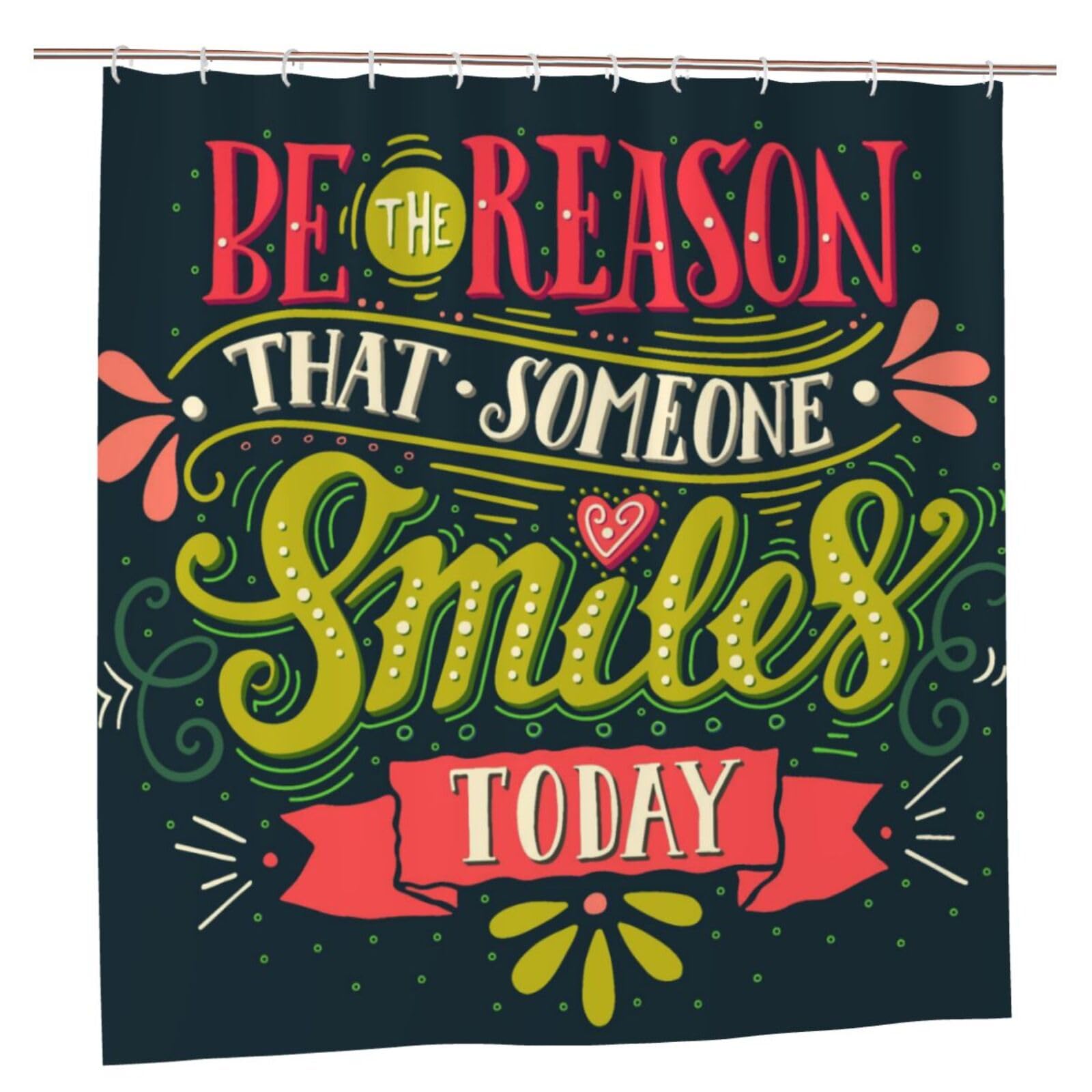 Oudrspo Polyester Fabric Shower Curtain - 70x70 Inch with Metal Grommets, Artistic Privacy Design, Inspirational Quote Be The Reason that Someone Smiles Today Hand Lettering