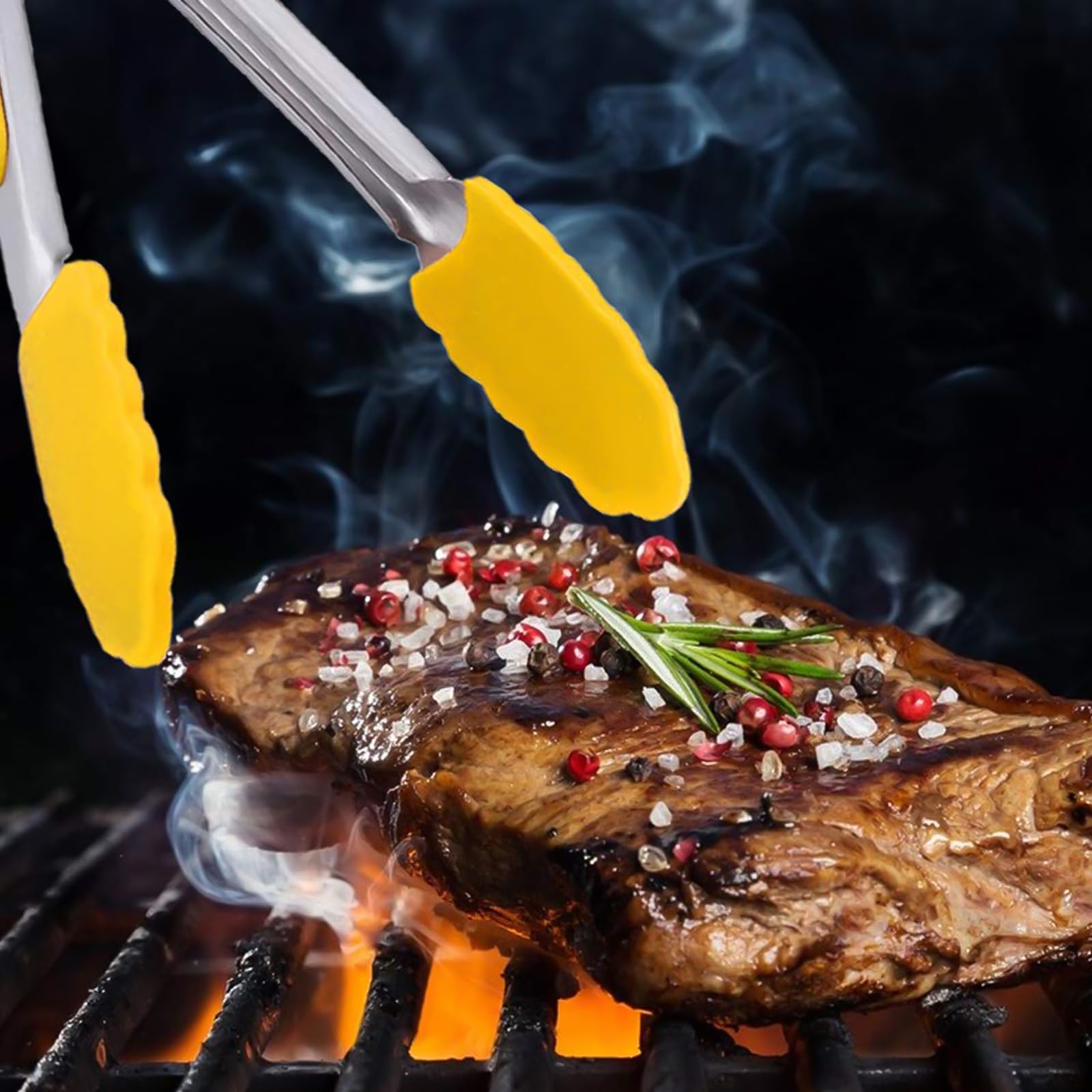 Pinze da cucina, 22,9 cm, in silicone, set di 2 pinze da cucina in silicone per alimenti, antiscivolo, antiscivolo, per barbecue, insalata, con manico in acciaio inox
