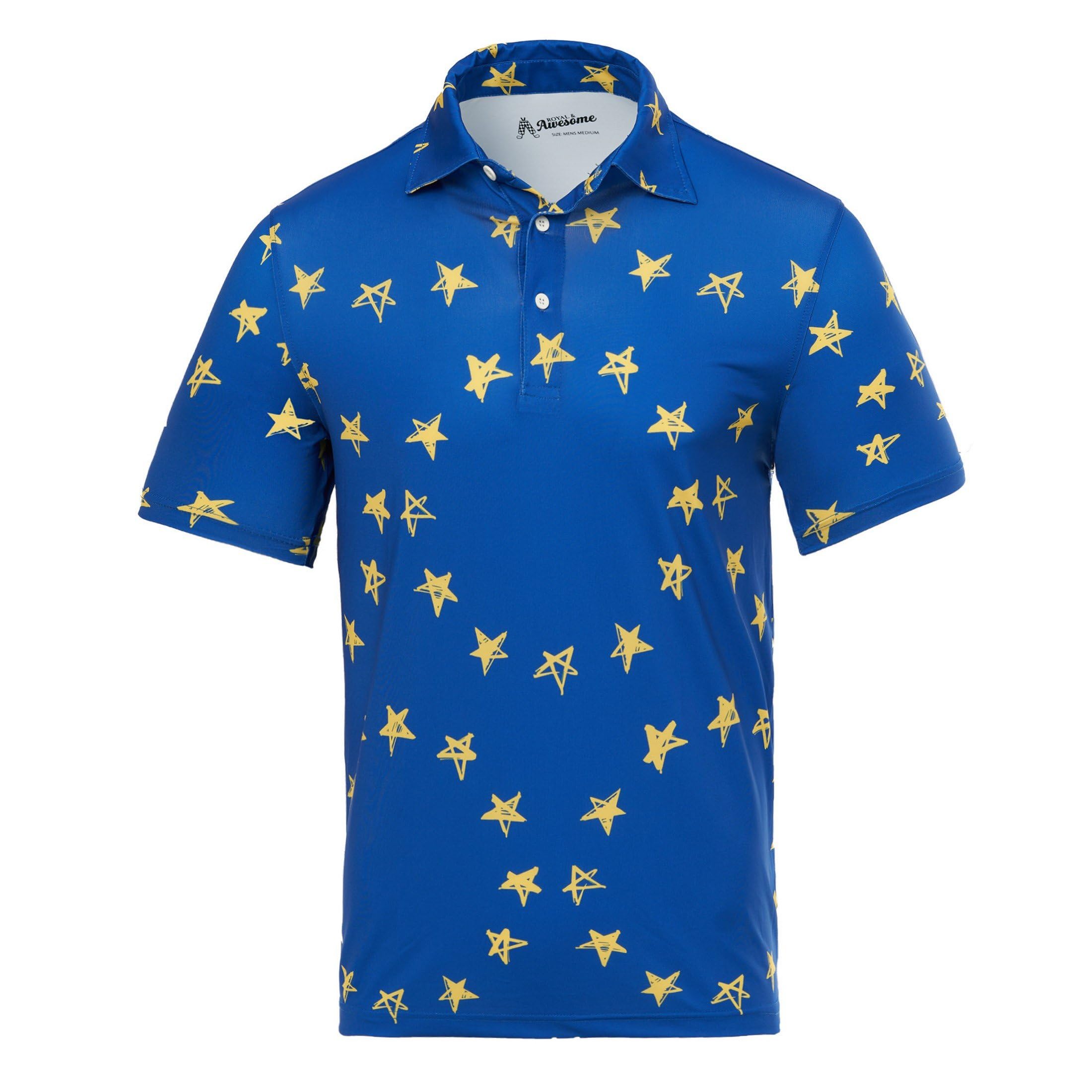 Royal & Awesome Funny Mens Eurostar European Flag Golf Polo Shirt, Crazy Colourful Patterned Golf Top for Men, Stretch Fit, XX-Large