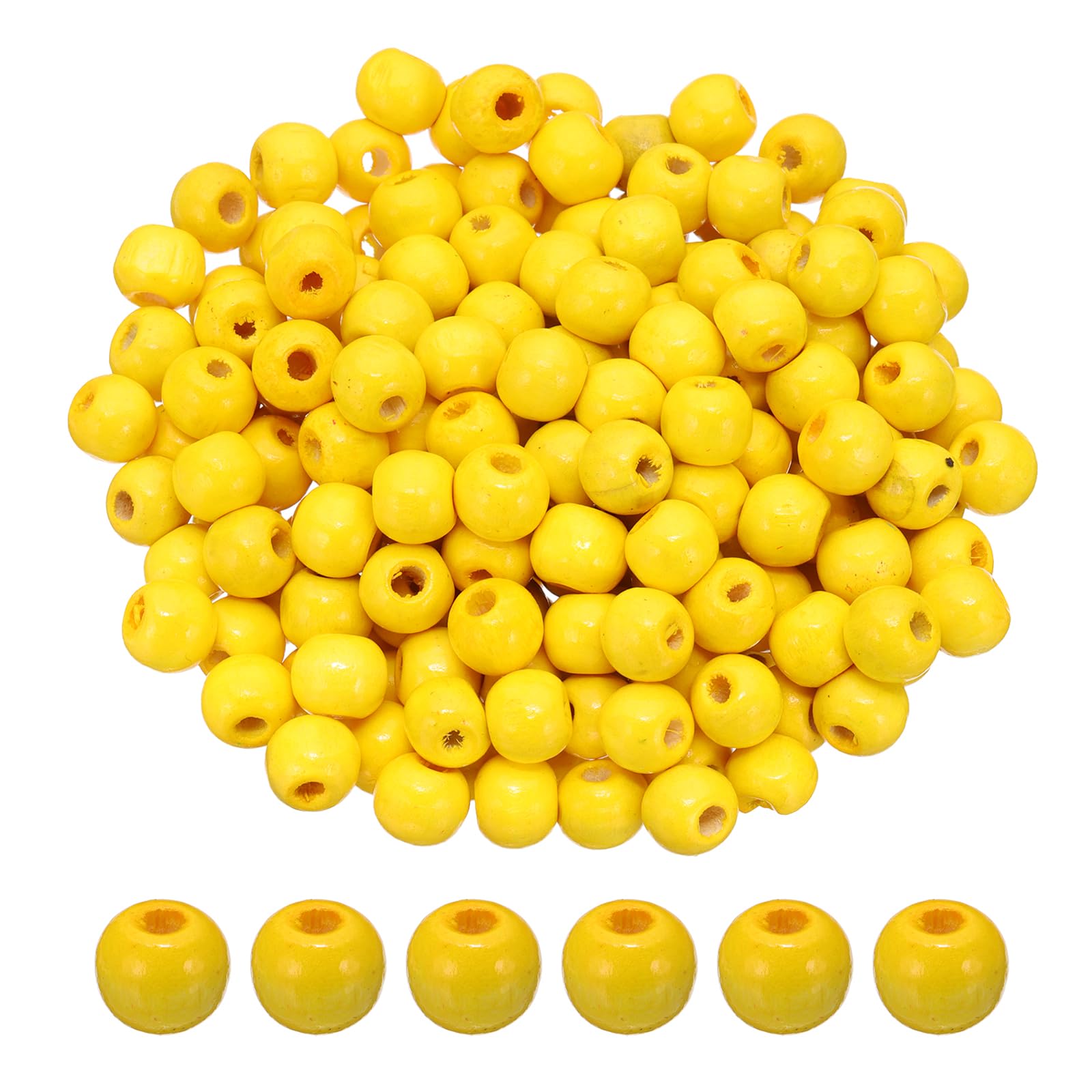 PATIKIL 10mm Wooden Beads for Craft Making, 200 Pcs Round Beads Loose Spacer Beads for Macrame Jewelry Bracelet DIY Handmade Decor, Yellow