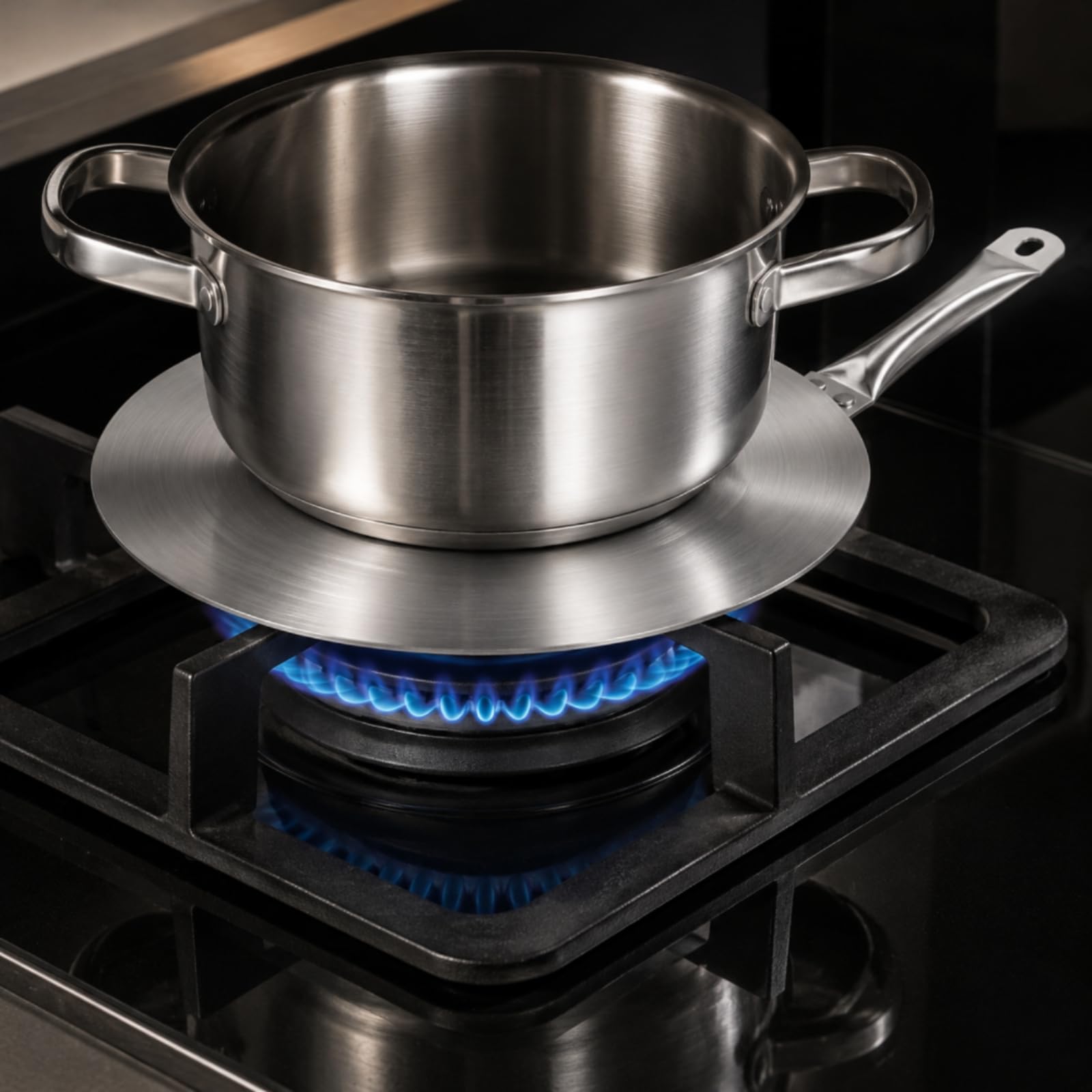 Induktions-Adapterplatte aus Edelstahl Wärmeverteiler mit Griff gebürstet Konverterplatte für Induktionskochfeld, 26cm