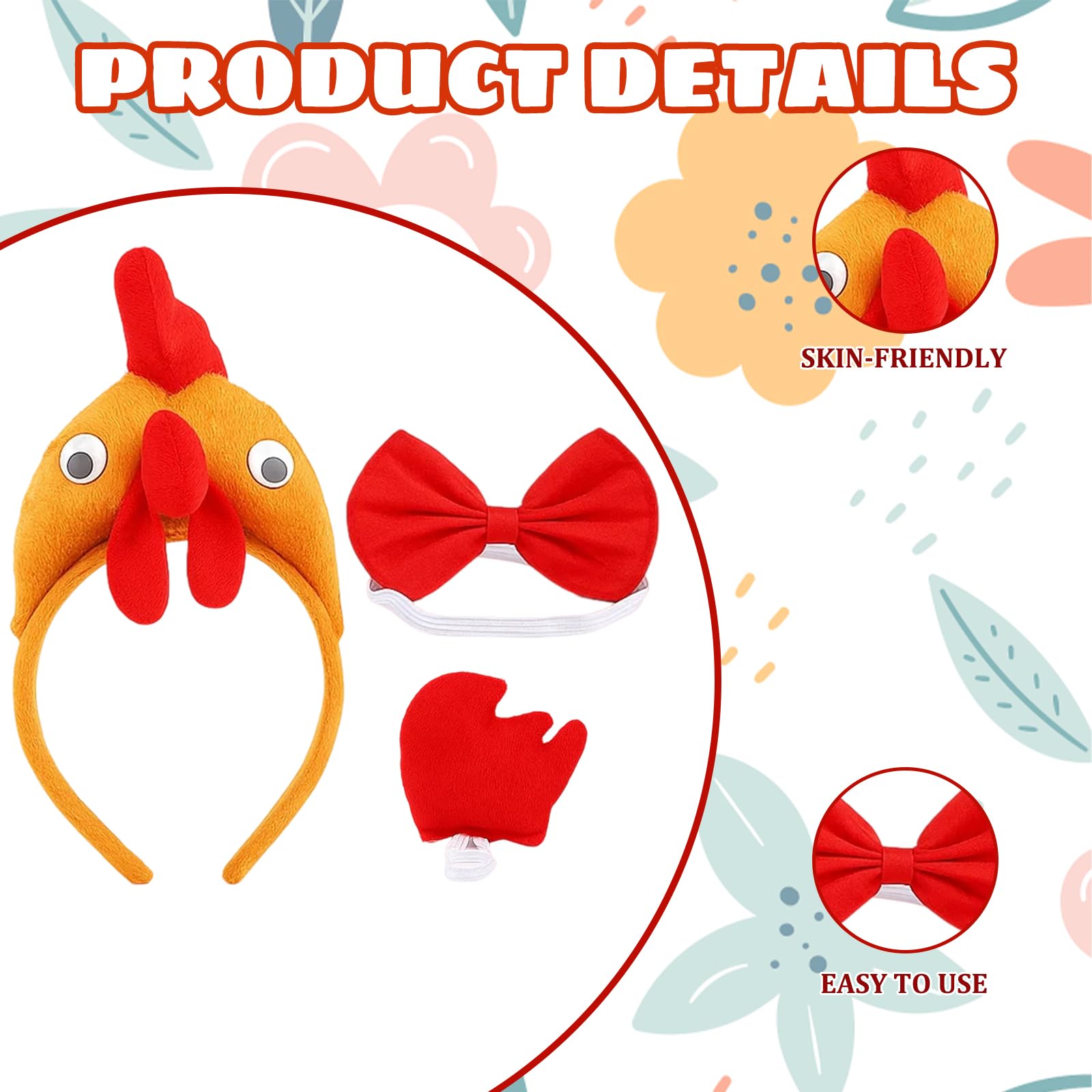 ZeBQrphio 6 Pcs Chicken Costume, Chicken Hat and Outfit for Cosplay Party Halloween,Themed Party and School Drama - Image 3