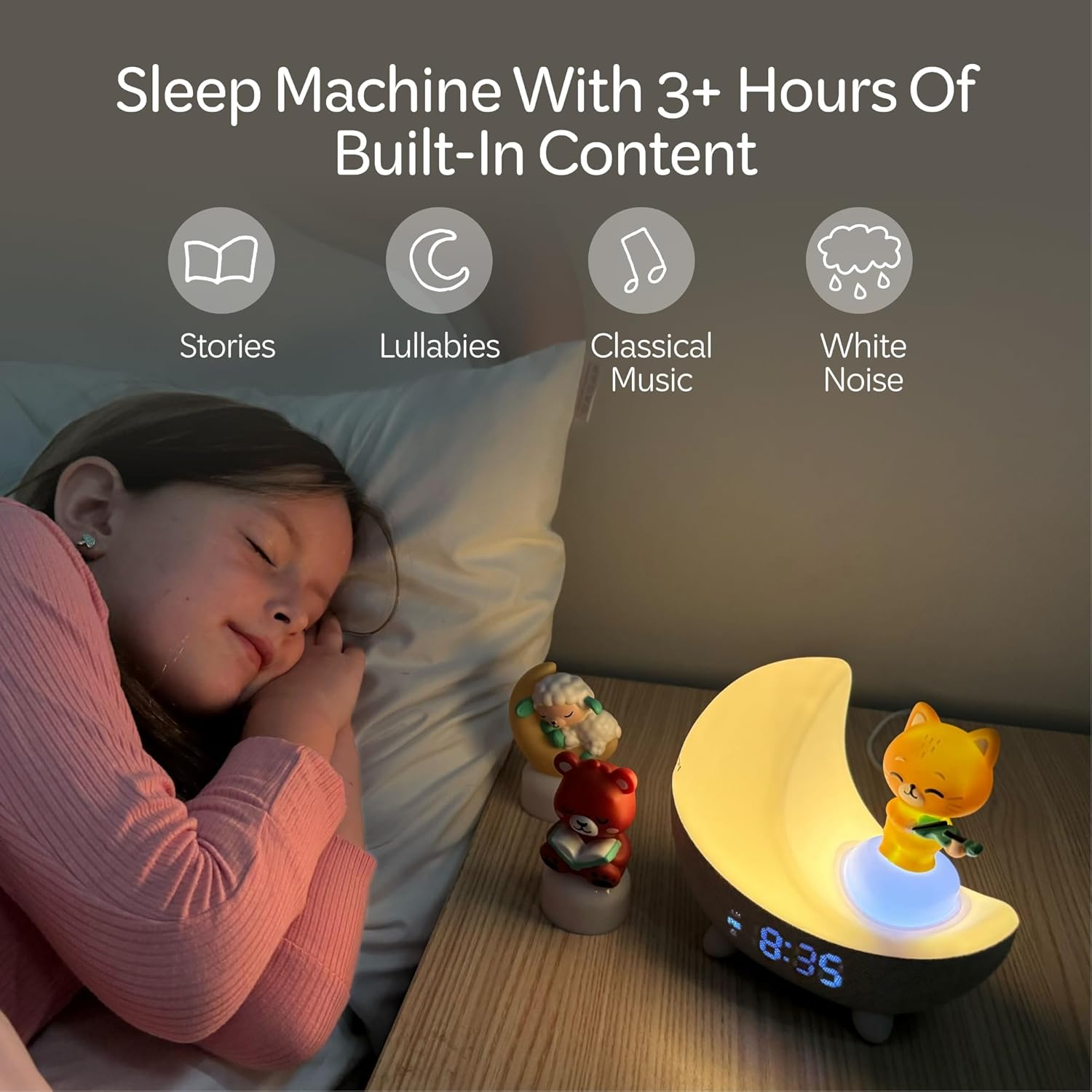 Move2Play, Dozi Sound Machine | Cute Sleep Toy + Sound Machine | 3+ Hrs Thoughtfully Made Bedtime Content | Moonlight Night Light with Changing Colors | Gentle OK-to-Wake Wake-Up - Image 2
