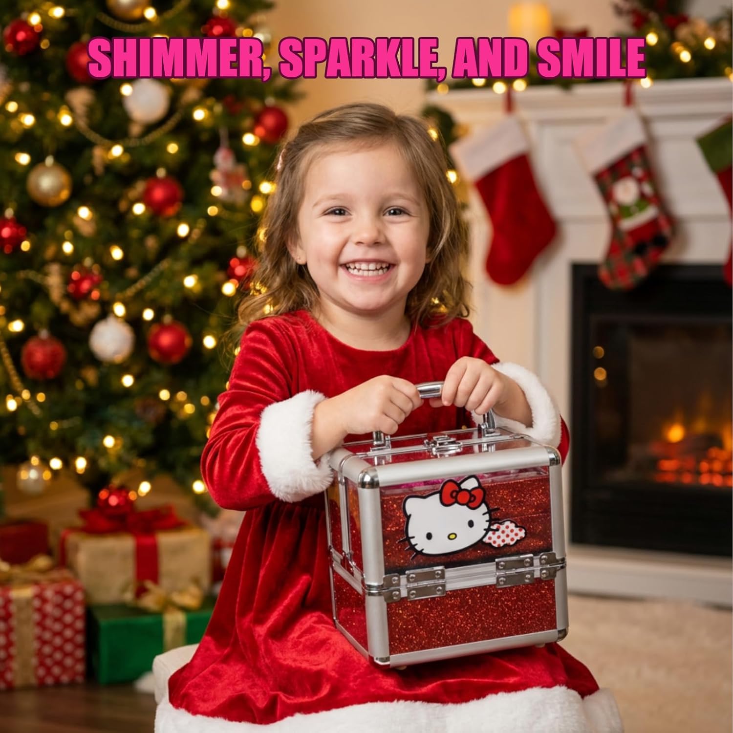 Hello Kitty Train Case Cosmetic Makeup Set Includes Lip Gloss, Eye Shimmer, Nail Polish, Hair Accessories & More! For Girls, Ages 6+ Perfect for Parties & Makeovers by Townley Girl