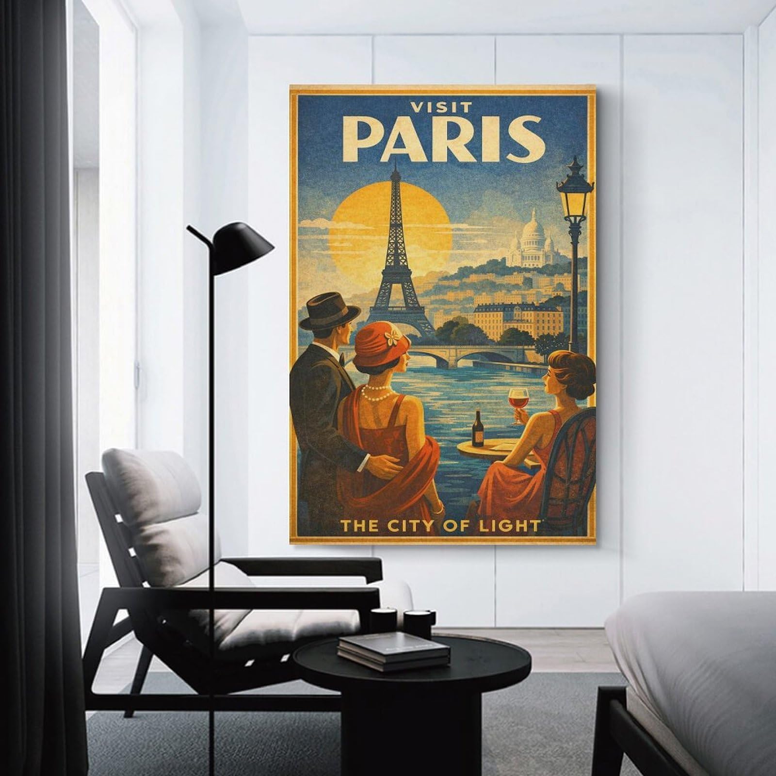 Junmoney Unframe-Style-23 Visit Paris City Of Light Vintage Canvas Wall Art 16X24inch(40X60cm), For Study, Office Or Focused Interiors, Home Office Artwork With Decorative Appeal