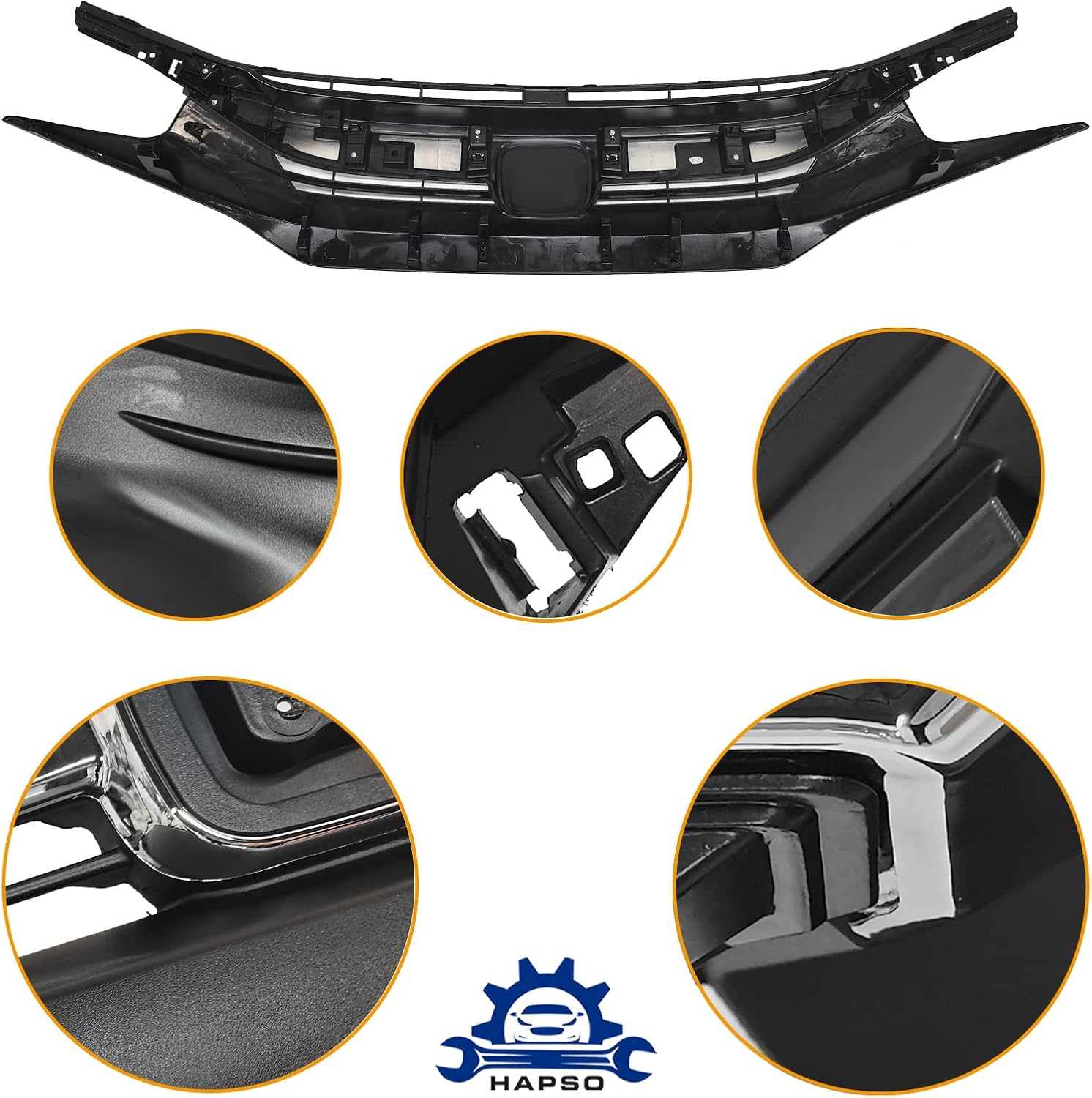 Front Bumper Upper Grille Compatible with 2016-2018 Honda Civic Chrome Front Hood Grill Guards Assembly 71121TBAA01, HO1200231