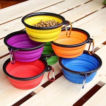 Orret Home Practical Foldable Portable Cat Dog Food and Water Container Pet Portable Bowl, Accordion Silicone Cap