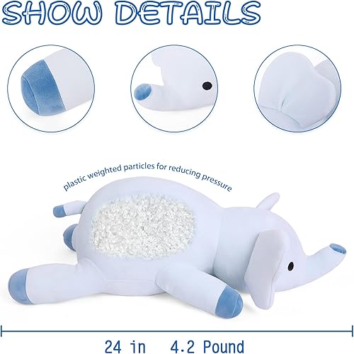 Miniatura 2 de Animales de peluche con peso, 4.2 libras de felpa de elefante ponderado, almohada de elefante gigante de 24 pulgadas, juguete de peluche suave,