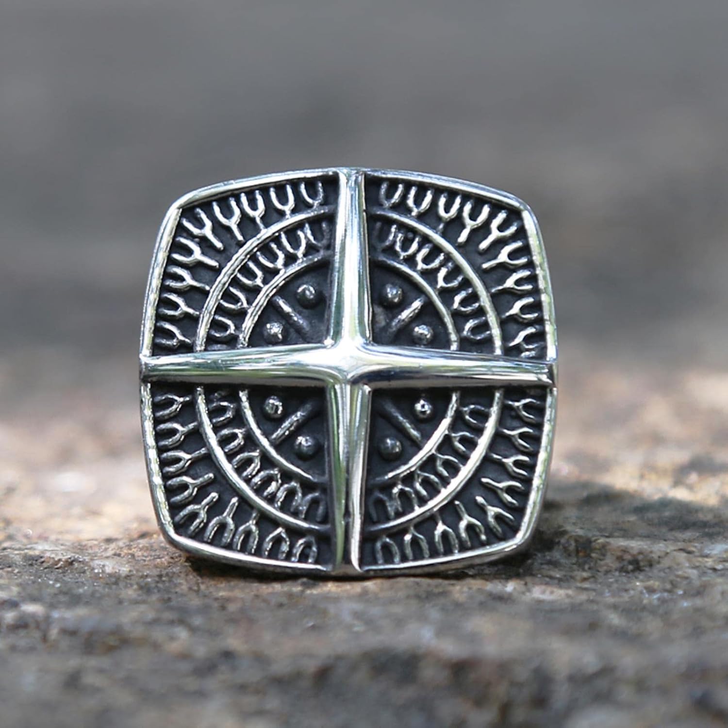 Vintage Mens Viking Compass Ring Solid 316L Stainless Steel Punk Rock Cross Ring Unique Male Hip Hop Biker Jewellery Wholesale