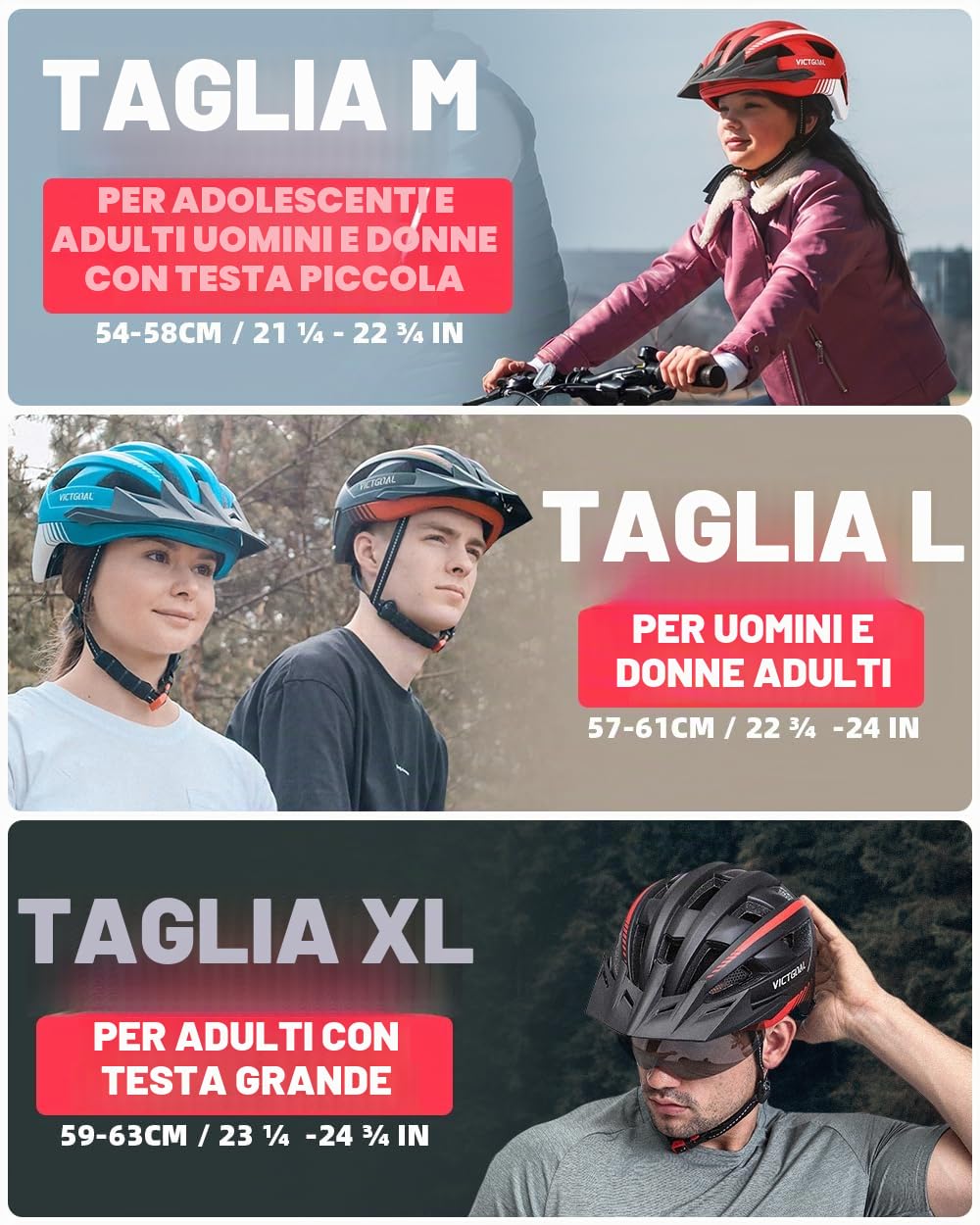 VICTGOAL Casco da ciclismo da uomo e donna, con visiera magnetica rimovibile, traspirante, con 21 canali di ventilazione, casco da bicicletta regolabile