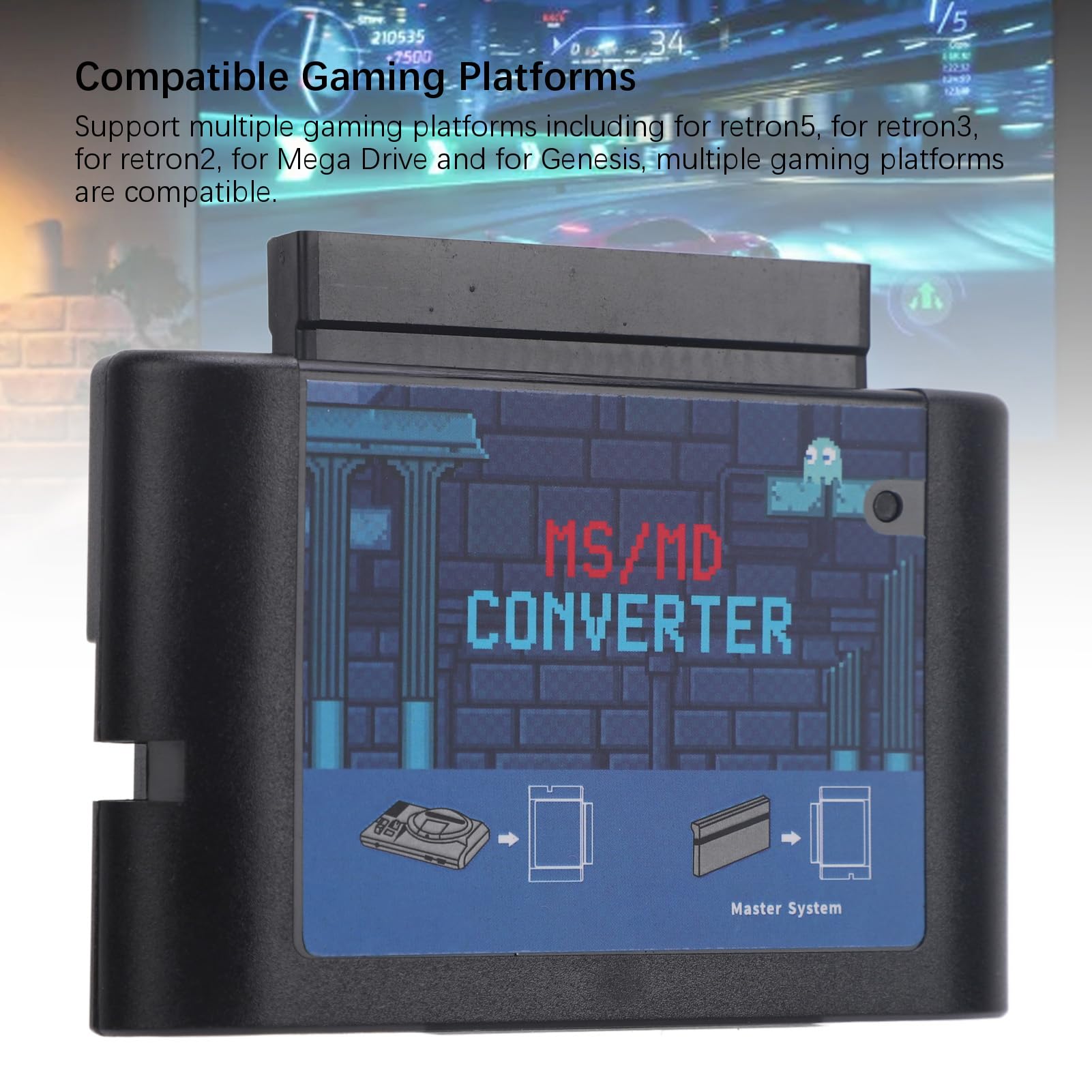 Convertisseur de Carte de Jeu MS/MD, Convertisseur de Cassette Vidéo de Jeu, Convertisseur MS vers MD Compatible pour pour Mega Drive et pour nesis (Black)