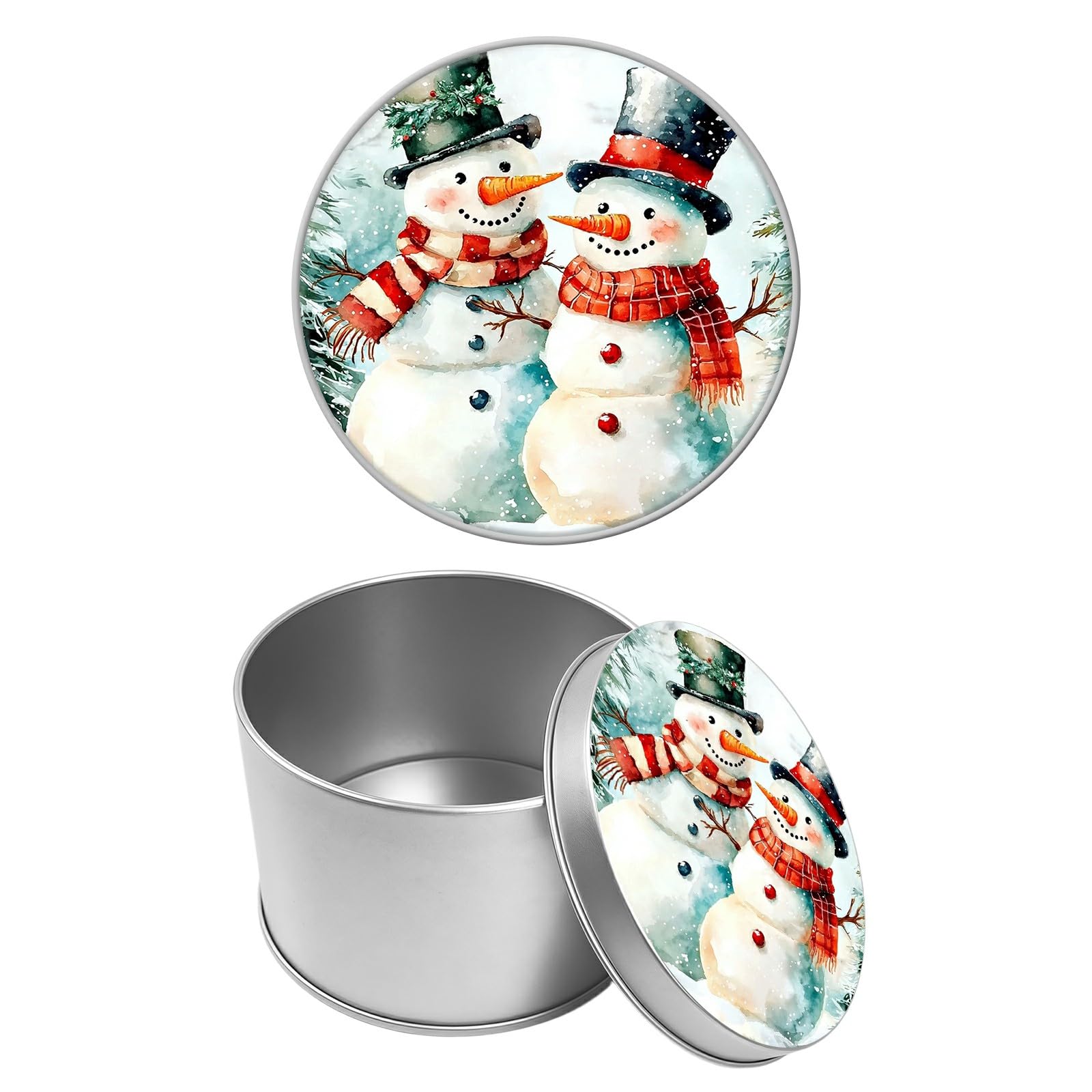 Round Metal Tin Container with Removable Lid, Snowman Durable Metal Storage Box for Cookies Spices Tea Candies Cakes Jewelry Cosmetics 3.54 x 2.36 inch– Single Pack