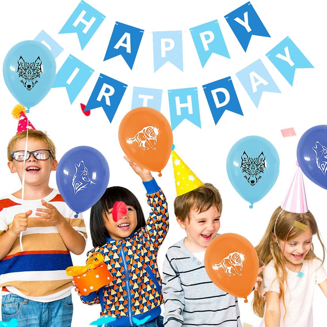 Palloncini Compleanno Lupo, 44 Pezzi: 18 Palloncini Lattice 30 Cm, Striscione Happy Birthday, 24 Topper Cupcake, Torta Topper, Decorazioni Feste Bambini Tema Animali - 5