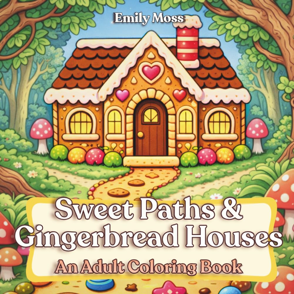 Sweet Paths & Gingerbread Houses: An Adult Coloring Book: Whimsical Candy Trails, Cozy Gingerbread Cottages, and Enchanted Fairy-Tale Scenes to Color