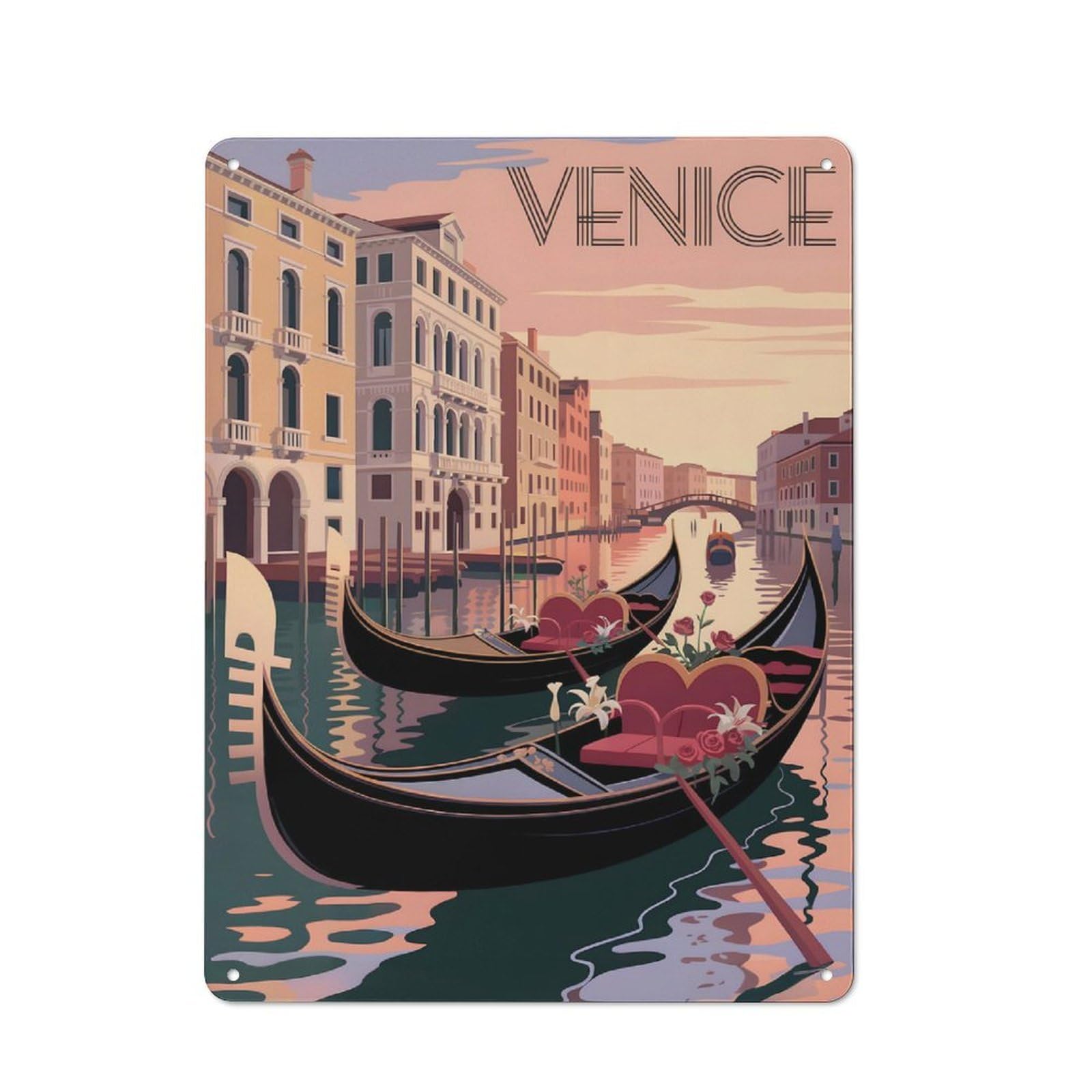 Junmoney Style-24 Venice Gondola Travel Printed Metal Sign 40X30cm For Bar Or Restaurant, New Home Wall Decor For Hospitality Decor Collectors