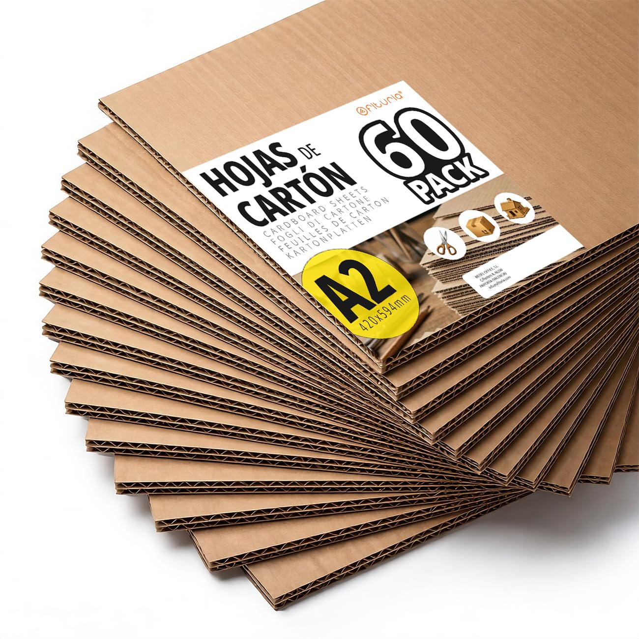 Kartonplatten, Fester Bastelkarton für DIY, Architekturprojekte, Verpackung und Versand Schutz, 1-2 mm Dicke, Format A2 (420 x 594 mm), 60 Stück - Ofituria (A2, 60 Blatt)