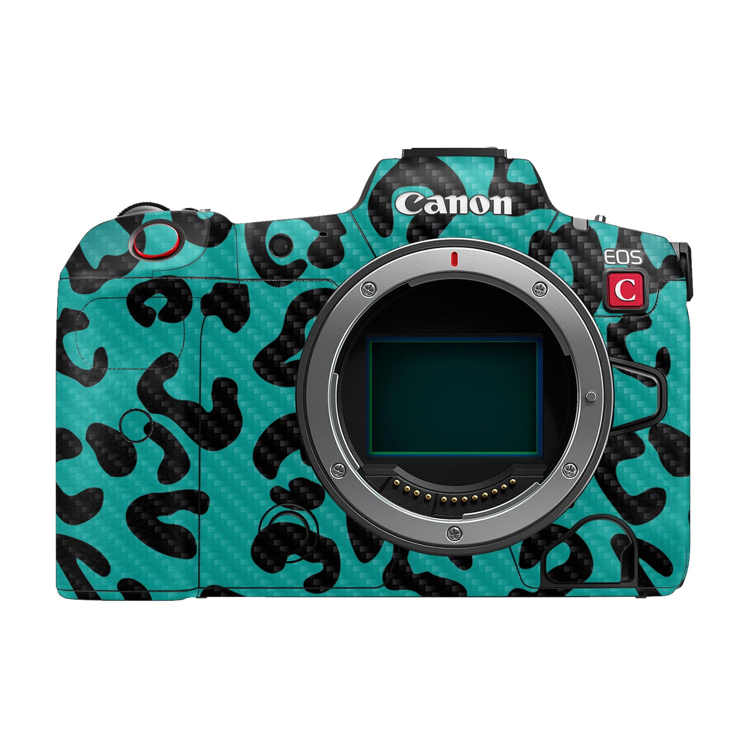 Carbon Fiber Camera Skin Compatible with Canon EOS R5C (2022) - Teal Leopard - Premium 3M Vinyl Protective Wrap Decal Cover - Easy to Apply | Crafted in the USA by MightySkins