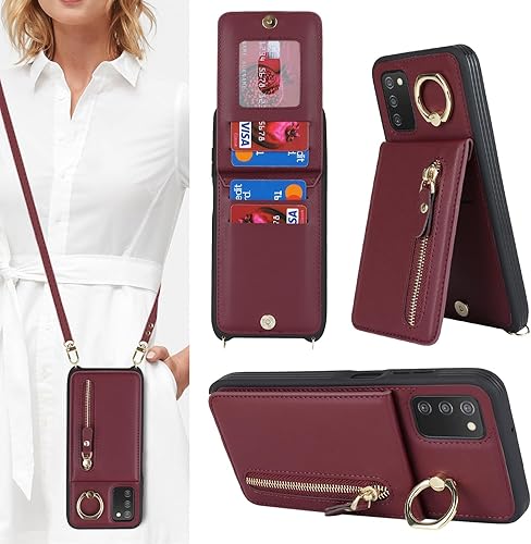Samsung Galaxy A03s - Funda con tarjetero para mujer, Galaxy A03s con correa y ranuras para tarjetas de crédito, bandolera con función atril y
