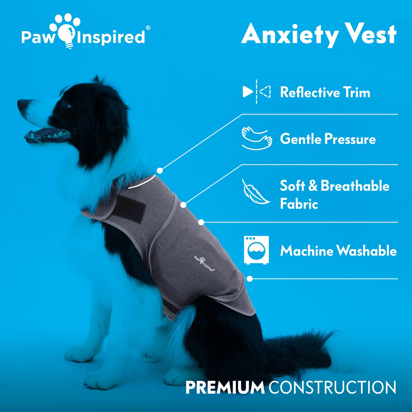 Paw Inspired Chaleco de ansiedad para perros, chaqueta de trueno con peso calmante para perros, chaleco de compresión calmante para tormentas eléctricas, fuegos artificiales, viajes, ansiedad por