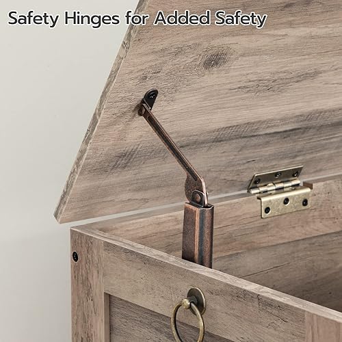 Miniatura 32 de HOOBRO Caja de juguetes, baúl de almacenamiento de aspecto de madera retro con bisagra de seguridad, banco de almacenamiento de entrada soporta 220