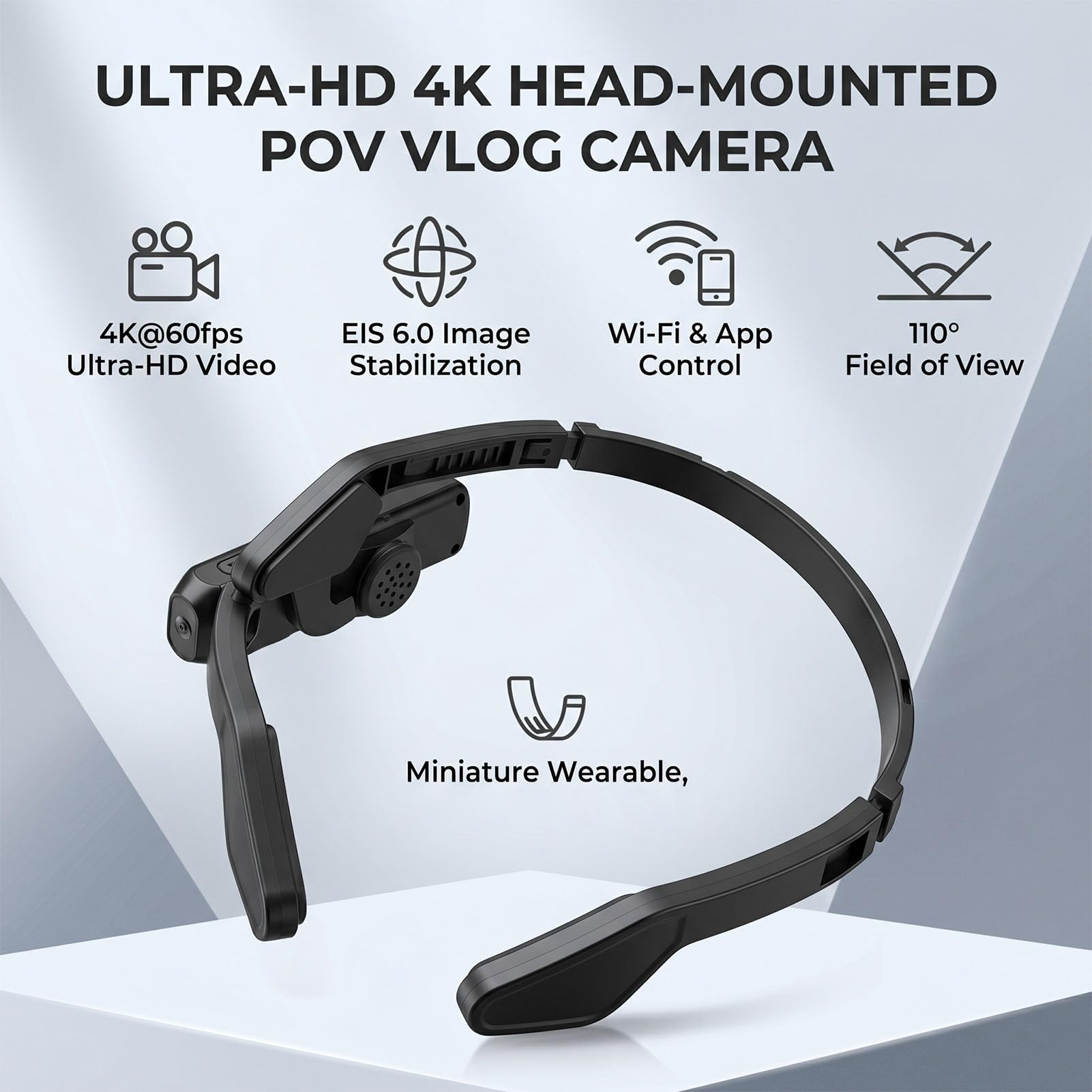 XUMIUZIY Videocamera Montata Sulla Testa, Videocamera 4K Grandangolo | Schermo da 0,96", Controllo APP WiFi, EIS 6.0, Video HD 60FPS Hands-free