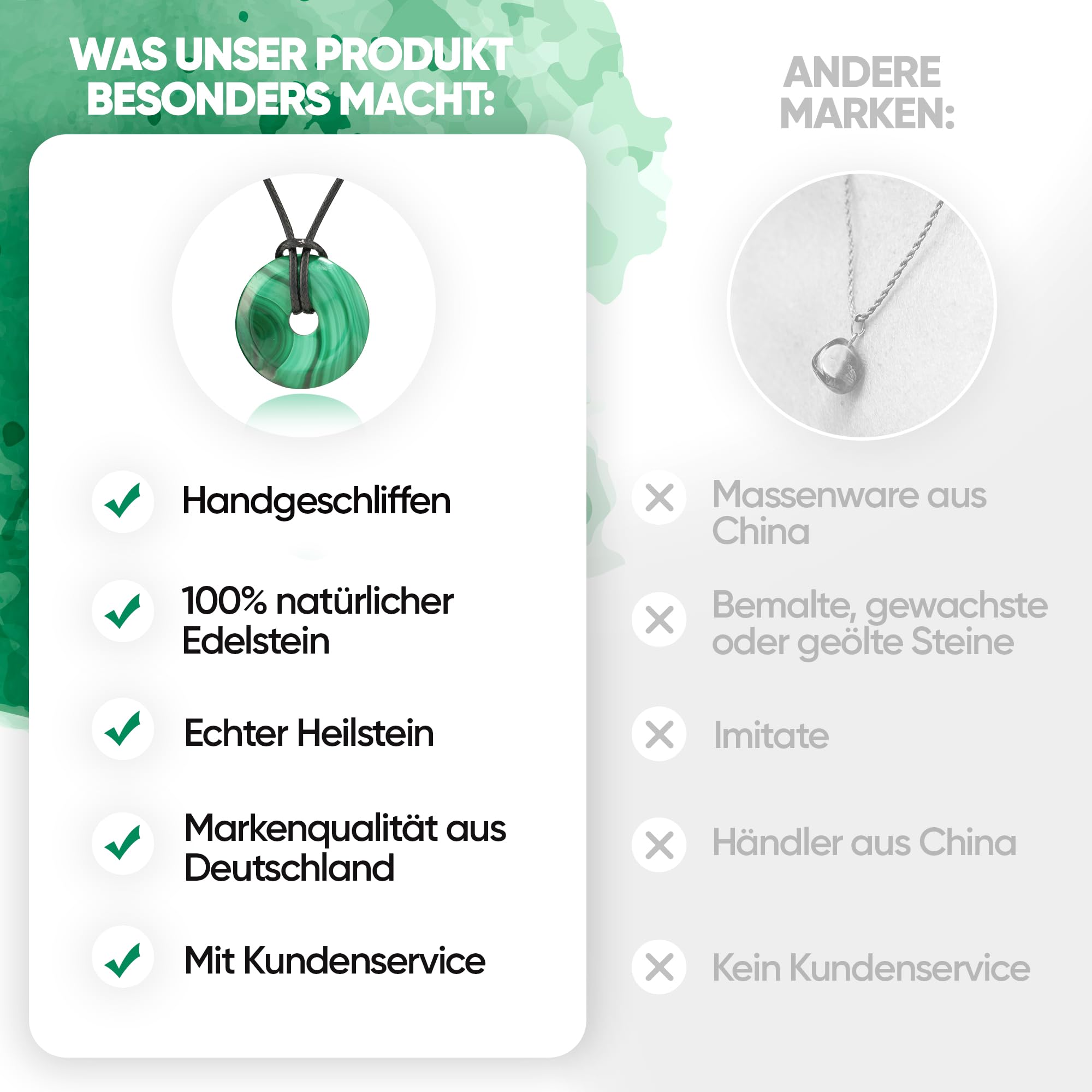 PURAJA Malachit Anhänger aus echtem Edelstein | Heilstein Kette mit Donut Anhänger inkl. hochwertigem Kordband