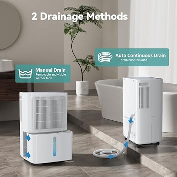 LEENON Dehumidifiers for Home 12L/Day Compressor Dehumidifier for Bedroom with Ultra-Quiet Sleep Mode Drying Clothes, Auto Off, 24H Timer, Continuous Drainage, Humidity Sensor, for Basement Home Damp