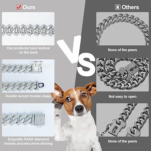 Miniatura 7 de KOLODOGO Collar de cadena para perro, collar cubano de diamante con purpurina, collar de cadena de metal para caminar con diseño de hebilla segura