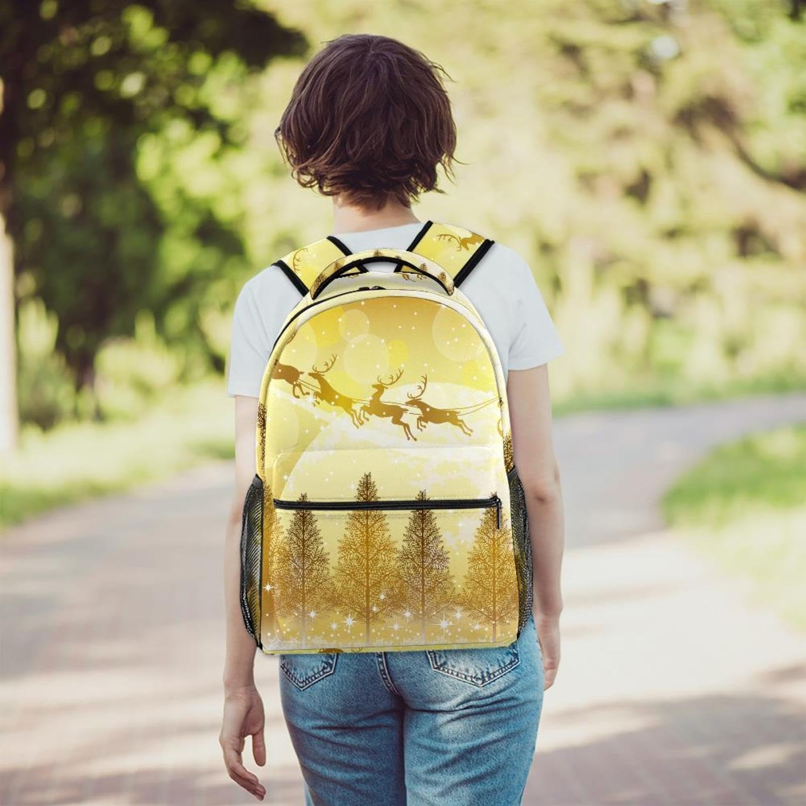 Zaino scolastico per uomini e donne, Babbo Natale renne volanti borsa per computer portatile, zaino leggero per università, zaino casual per libri