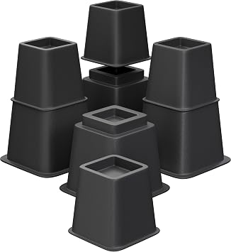 Bed Furniture Riser 4, 5 or 9 inches, Versatile Bed and Furniture Riser - Heavy Duty, Stackable, Supports 550 lbs Each Riser - Set of 8, Black Black-Set of 8, 4, 5 or 9 Inch
