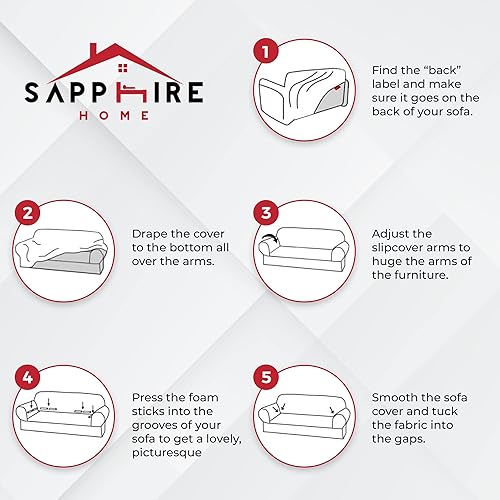 Miniatura 3 de Sapphire Home - Juego de 2 fundas para sofá, sofá de 2 plazas, ajuste elástico, sin arrugas, funda protectora para muebles para 32 cojines,