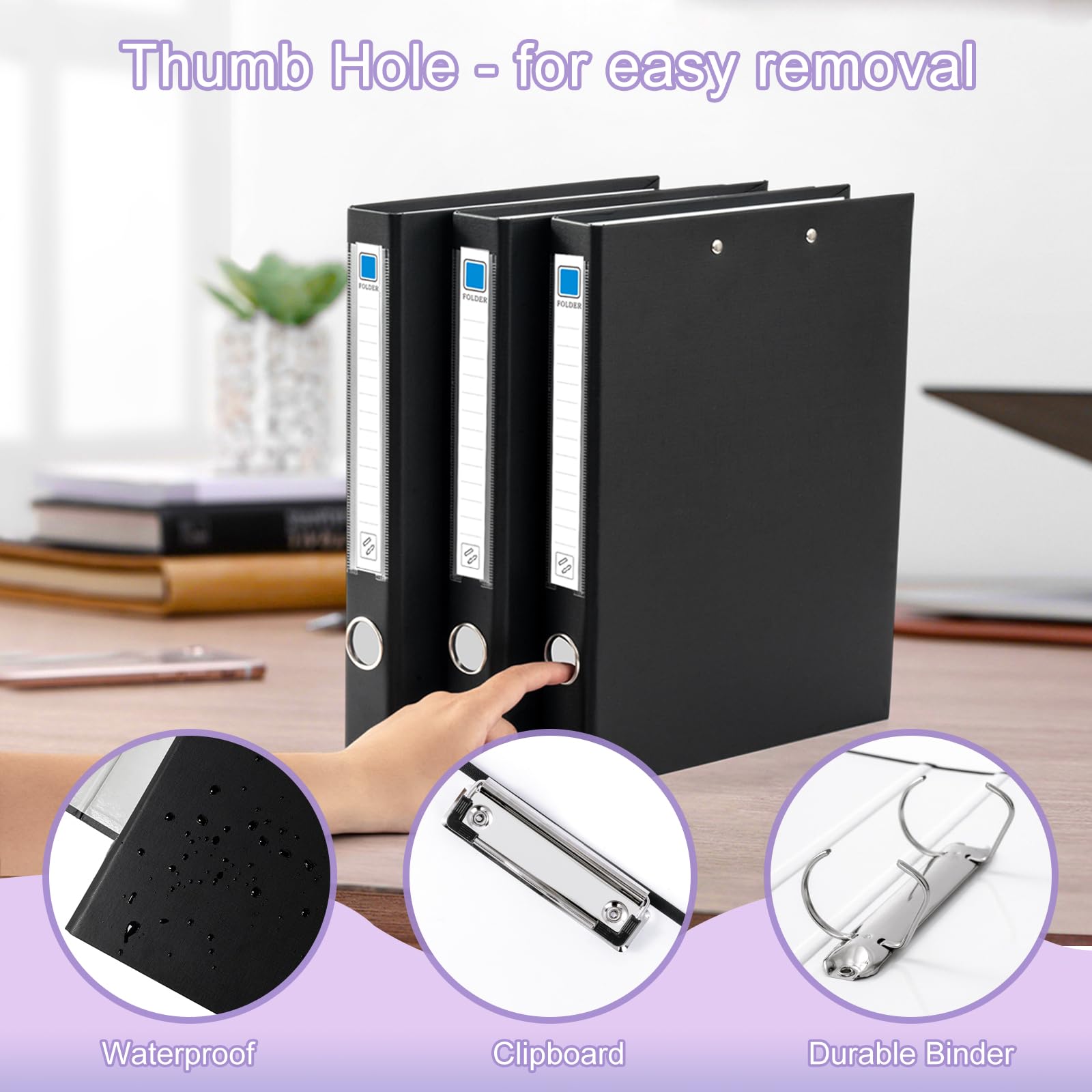 Raccoglitori ad Anelli, 4 Pcs Portablocco A4, Raccoglitore in Cartone Foldover Clip Boards con Coperchio, Raccoglitore a 2 Anelli, Portablocco con Copertina, Nero