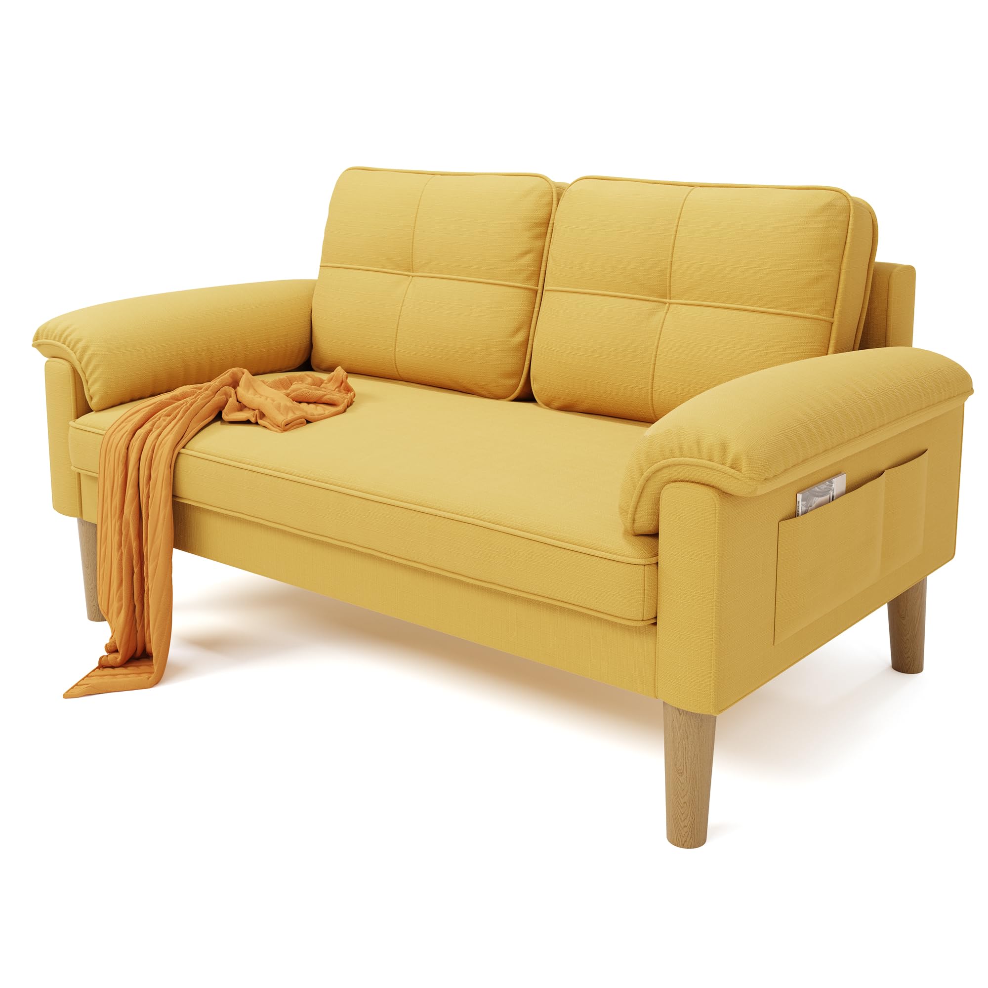 Xbro Sofa 2 Sitzer, Kleine Couch 2 Sitzer mit Armlehne und Seitentasche, Modernes Stoffcouch für Wohnzimmer,Wohnung,Büro,Einfache Montage, 144 x 77 x 77 cm